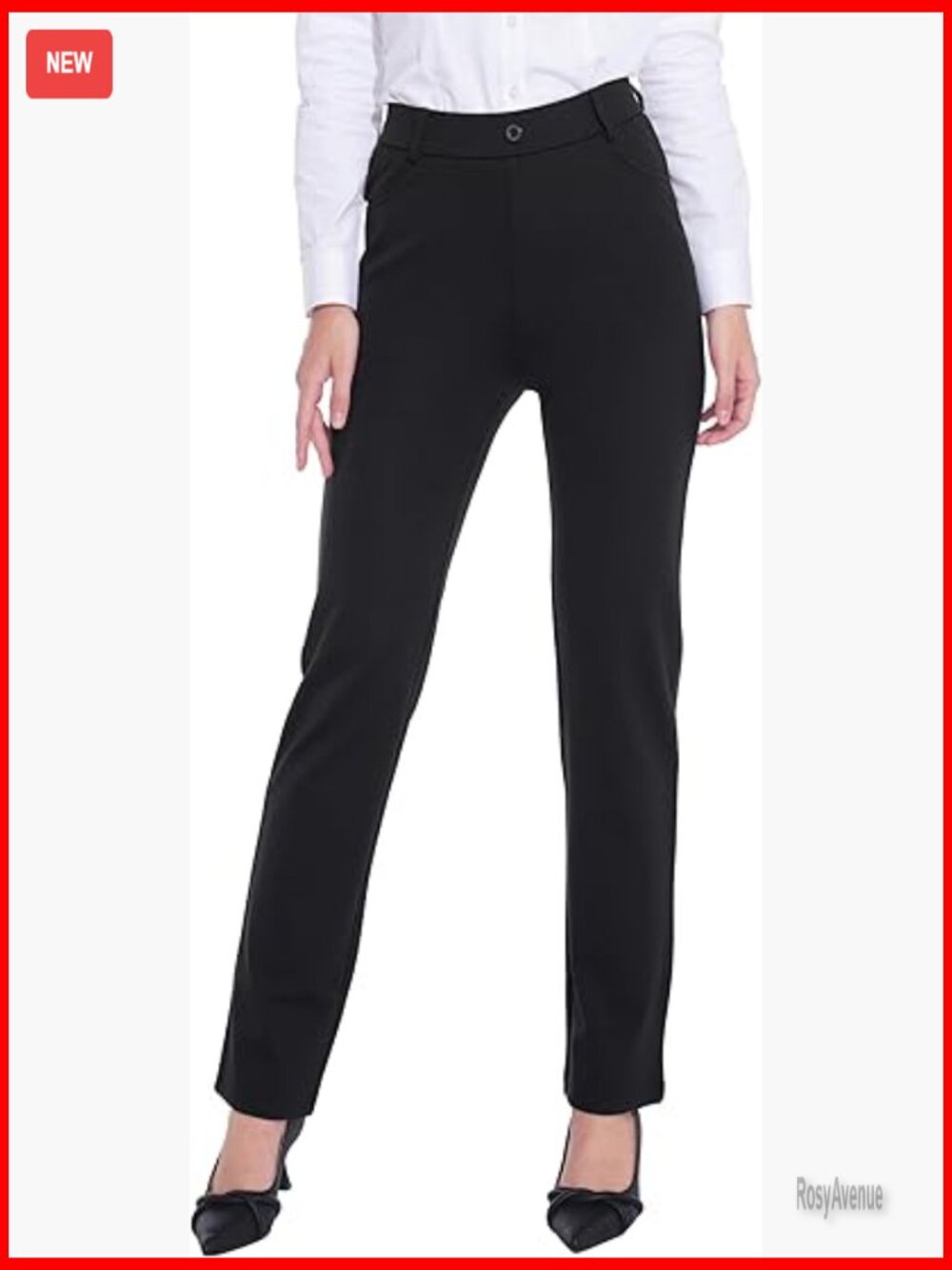 Stretchy Straight Leg Work Pants Pull-On Trousers 4 Pockets Plus Size